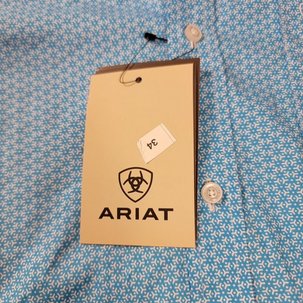 Ariat Shirt Mens Med Blue Simeon Classic Fit Short Sleeve Button Up Western 946 - Picture 5 of 10